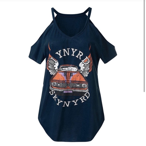 New!Lynyrd Skynyrd Black Cold Shoulder graphic Tee - Picture 2 of 2